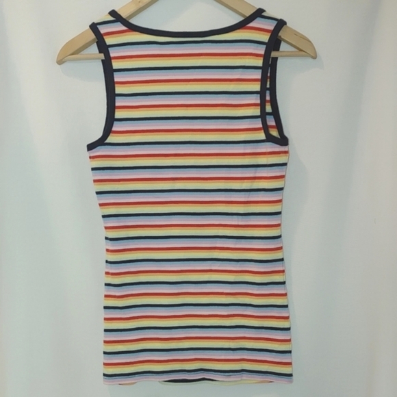 Halogen x Atlantic Pacific Rainbow Stripe Vneck Sleeveless Tank Ribbed XS Pride‎ - Picture 3 of 6
